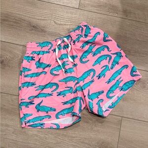 Chubbies Pink and Teal Aligator Swim Shorts 5.5”